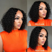 Brazilian black water-wave 4×4 lace wig shown with dry and wet-look texture