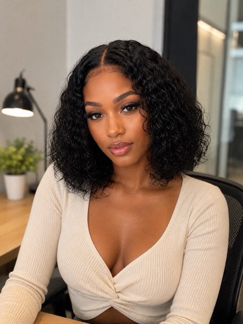 Brazilian Water Wave 10" 4×4 Lace Wig  180% Density - Black