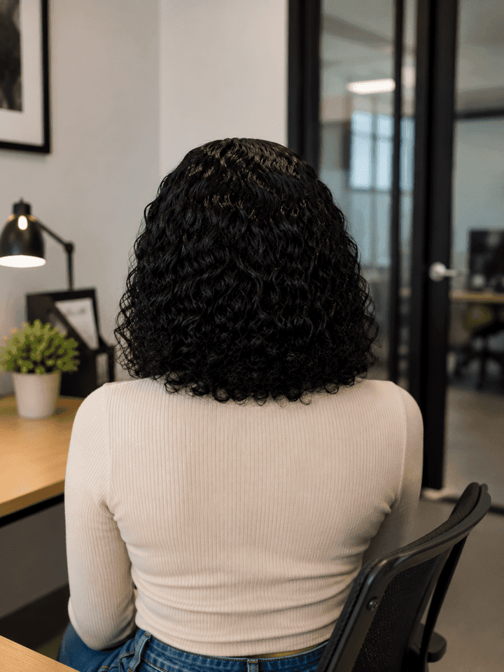 Brazilian Water Wave 10" 4×4 Lace Wig  180% Density - Black