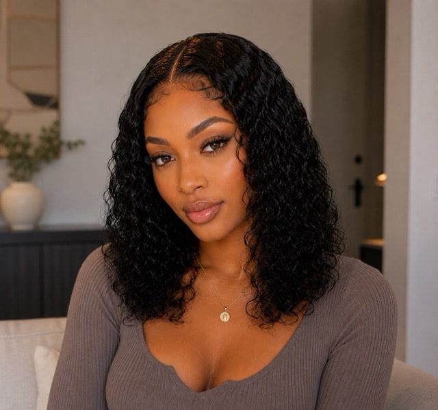 Brazilian Water Wave 12" 4×4 Lace Wig  180% Density - Black
