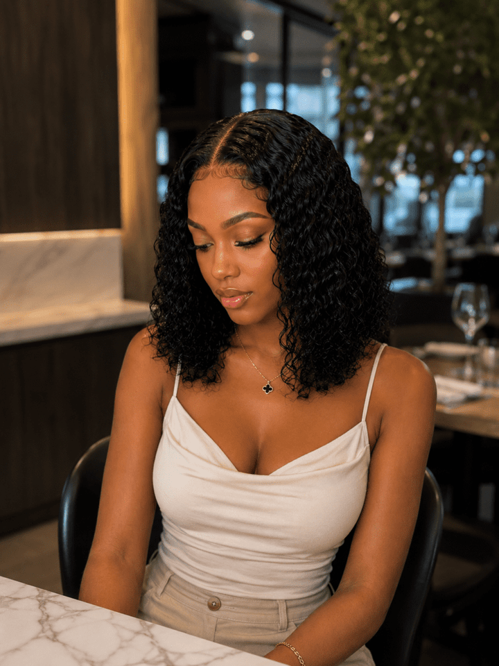 Brazilian Water Wave 12" 4×4 Lace Wig  180% Density - Black
