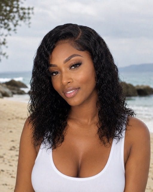 Brazilian Water Wave 16" 4×4 Lace Wig  180% Density - Black
