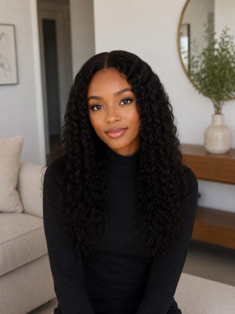 Brazilian Water Wave 18" 4×4 Lace Wig  180% Density - Black