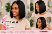 Black Vietnamese bone-straight 5×5 lace bob wig shown from three angles