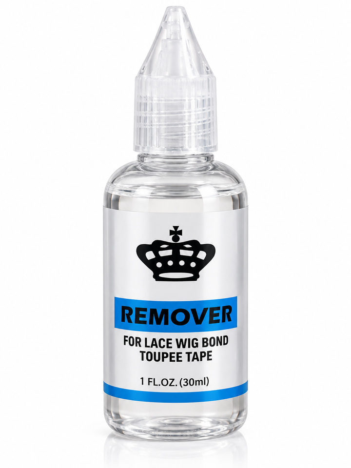 Clear bottle labelled Remover for Lace Wig Bond and Toupee Tape