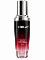 Hair fragrance bottle with a silver cap and a dark red gradient