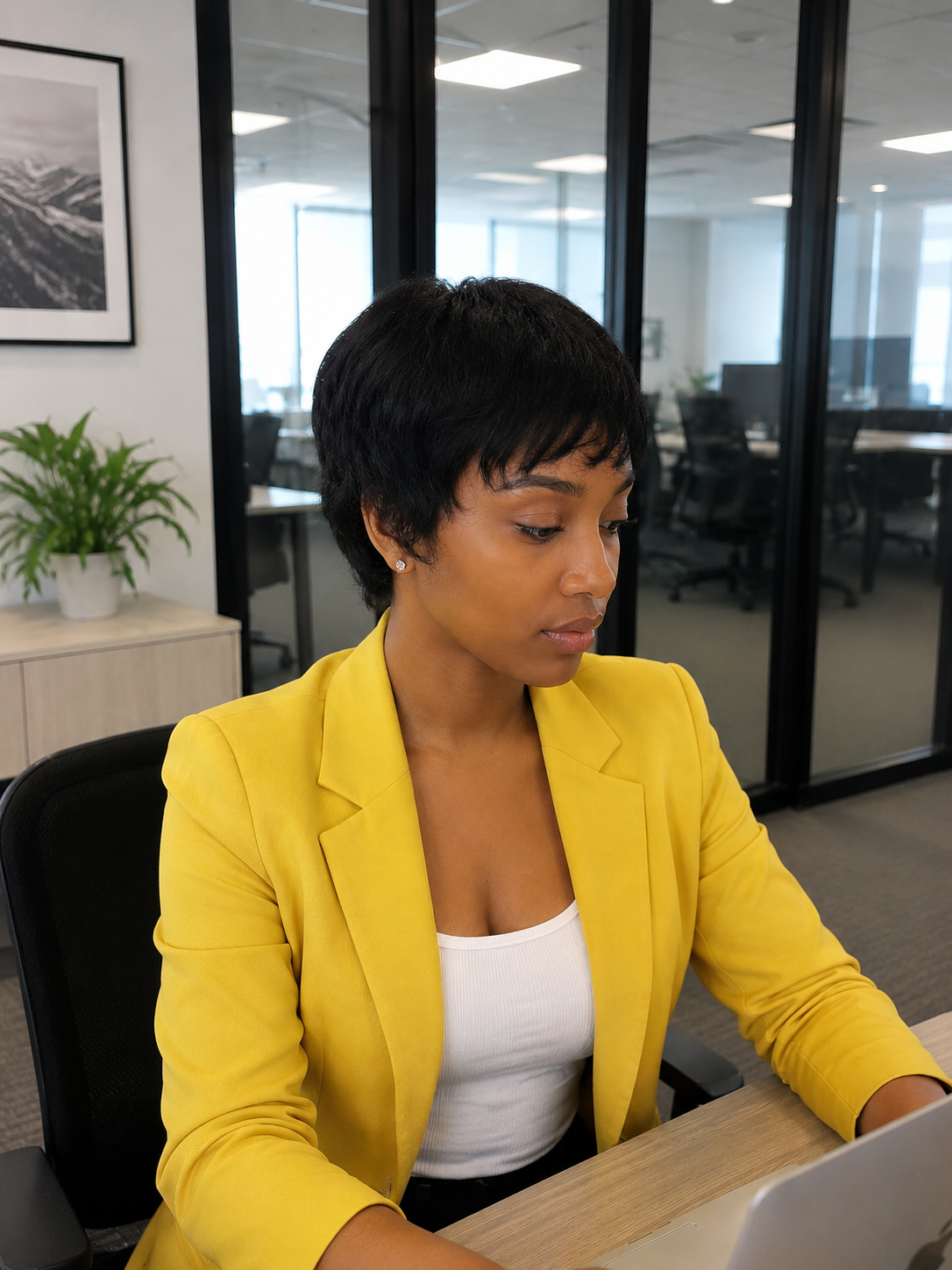 Brazilian Pixie Wig Black Straight - front model view