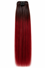 Burgundy straight hair bundle with dark roots displayed on a white background
