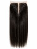 Black straight lace closure with a centre part on a white background