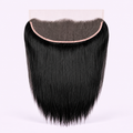 Black straight lace frontal shown from the lace side on a lilac background
