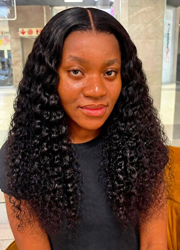 Brazilian 4×4 Lace Water Wave 180% Density Wig - Black