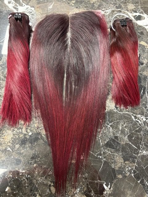 12" 5*5 Burgundy Ombre Vietnamese Bone Straight Closure