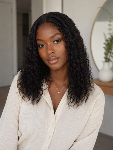 Brazilian Water Wave 18" 4×4 Lace Wig  180% Density - Black