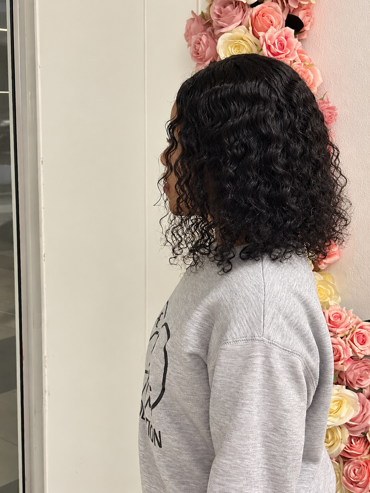 Brazilian Water Wave 12" 4×4 Lace Wig  180% Density - Black
