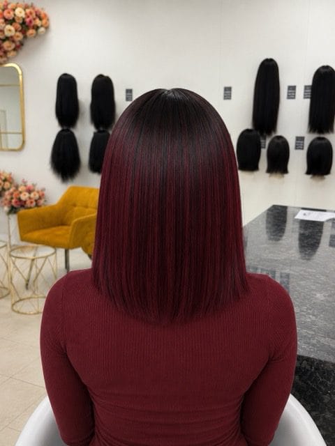 Vietnamese Bone Straight 5*5 Lace Wig Burgundy Ombre SDD