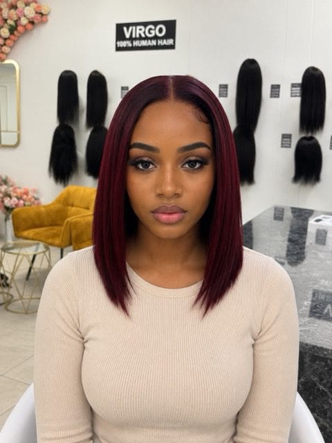 Vietnamese Bone Straight 5*5 Lace Wig Burgundy Ombre SDD
