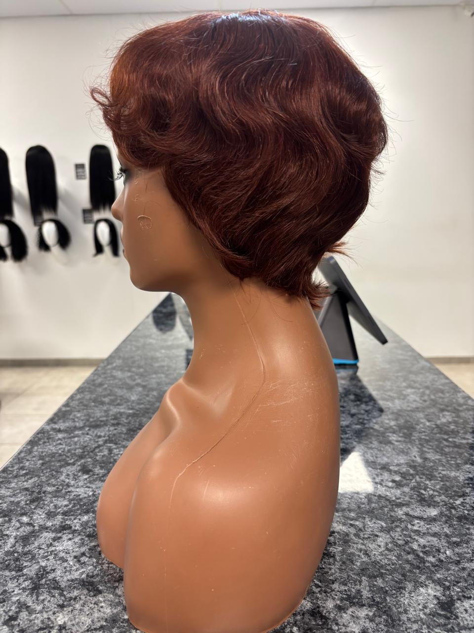 Brazilian Pixie Wig Brown Straight - mannequin side view