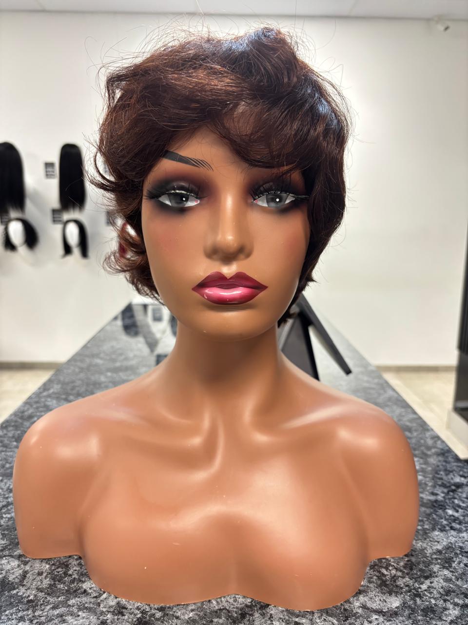 Brazilian Pixie Wig Brown Straight - mannequin front view