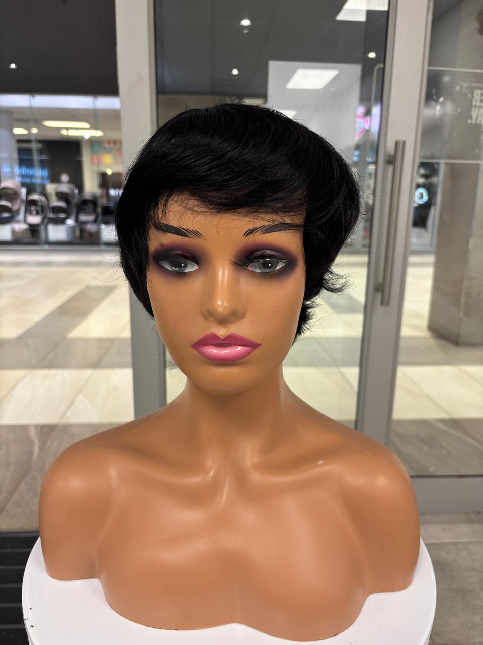 Brazilian Pixie Wig Black Straight - mannequin front view