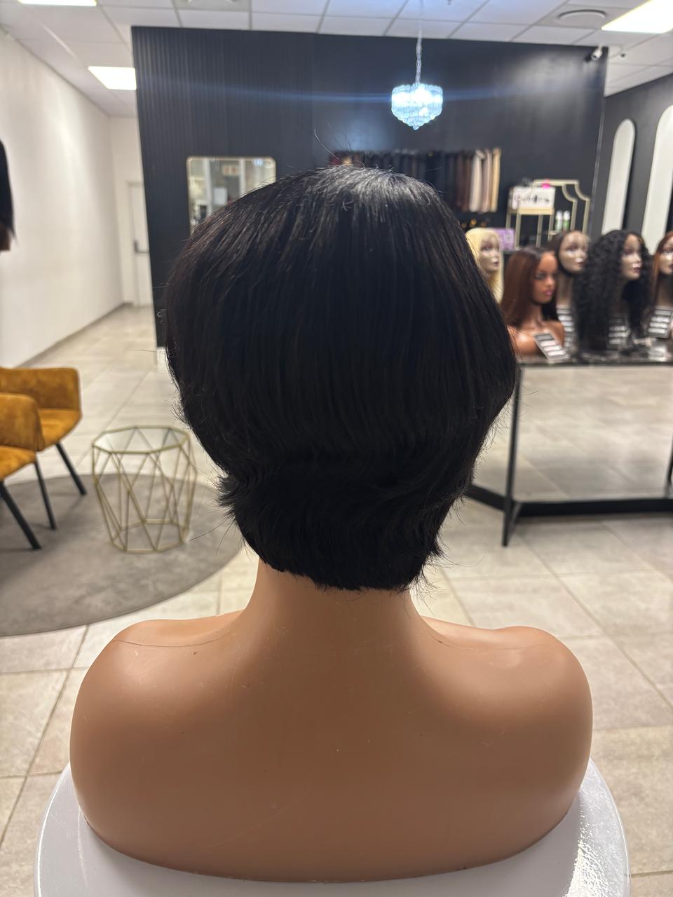 Brazilian Pixie Wig Black Straight - mannequin back view