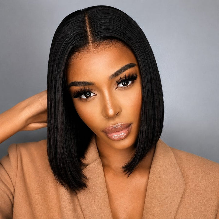 Double Drawn Brazilian Straight 12" 5*5 Bob Wig - Black