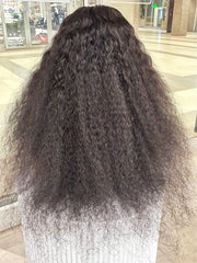 Brazilian black water-wave 4×4 lace wig, full-length back view on model