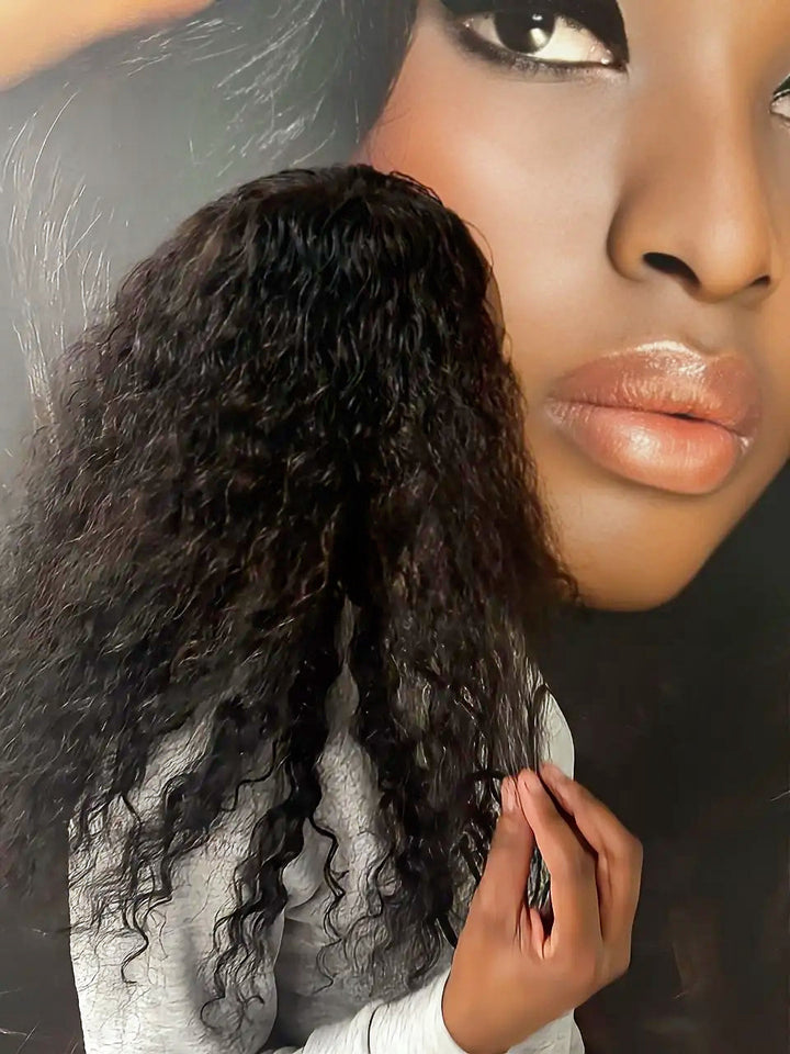 Brazilian black water-wave 4×4 lace wig, texture close-up from the back