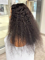 Brazilian black water-wave 4×4 lace wig, back view on mannequin