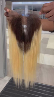 12" 5*5 Blonde Ombre Vietnamese Bone Straight Closure Only